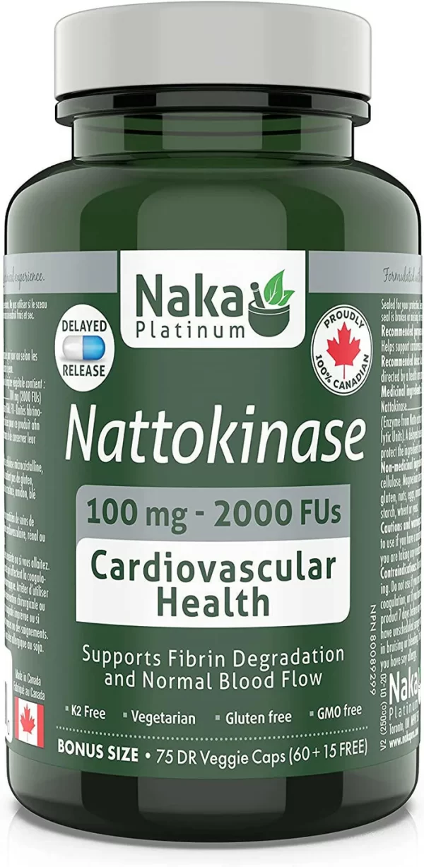 Naka Platinum Nattokinase 100mg / 2000 FUs - Bonus size ,75 vcaps